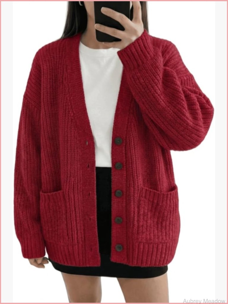 Oversized Chunky Knit Cardigan Sweater Long Sleeve Button Front Pocket Coat